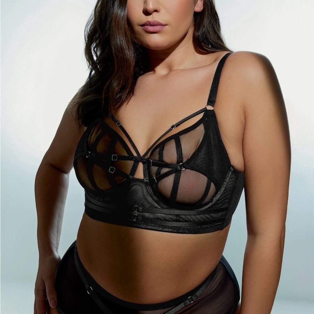PLAYFUL PROMISES Eddie Black Mesh Crossover Balcony Bra 36G NWT